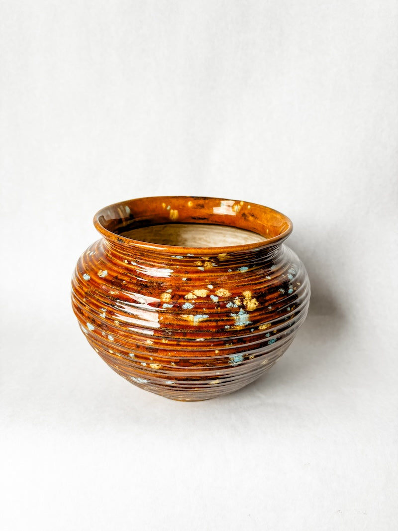 Brown Porcelain Vase with Paint Splatter