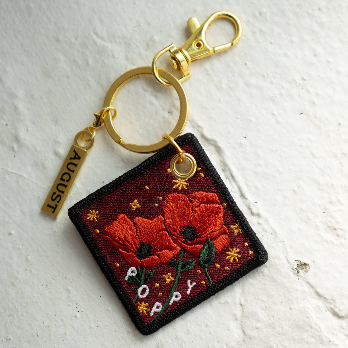 Poppy - August Birth Flower Embroidered Keychain