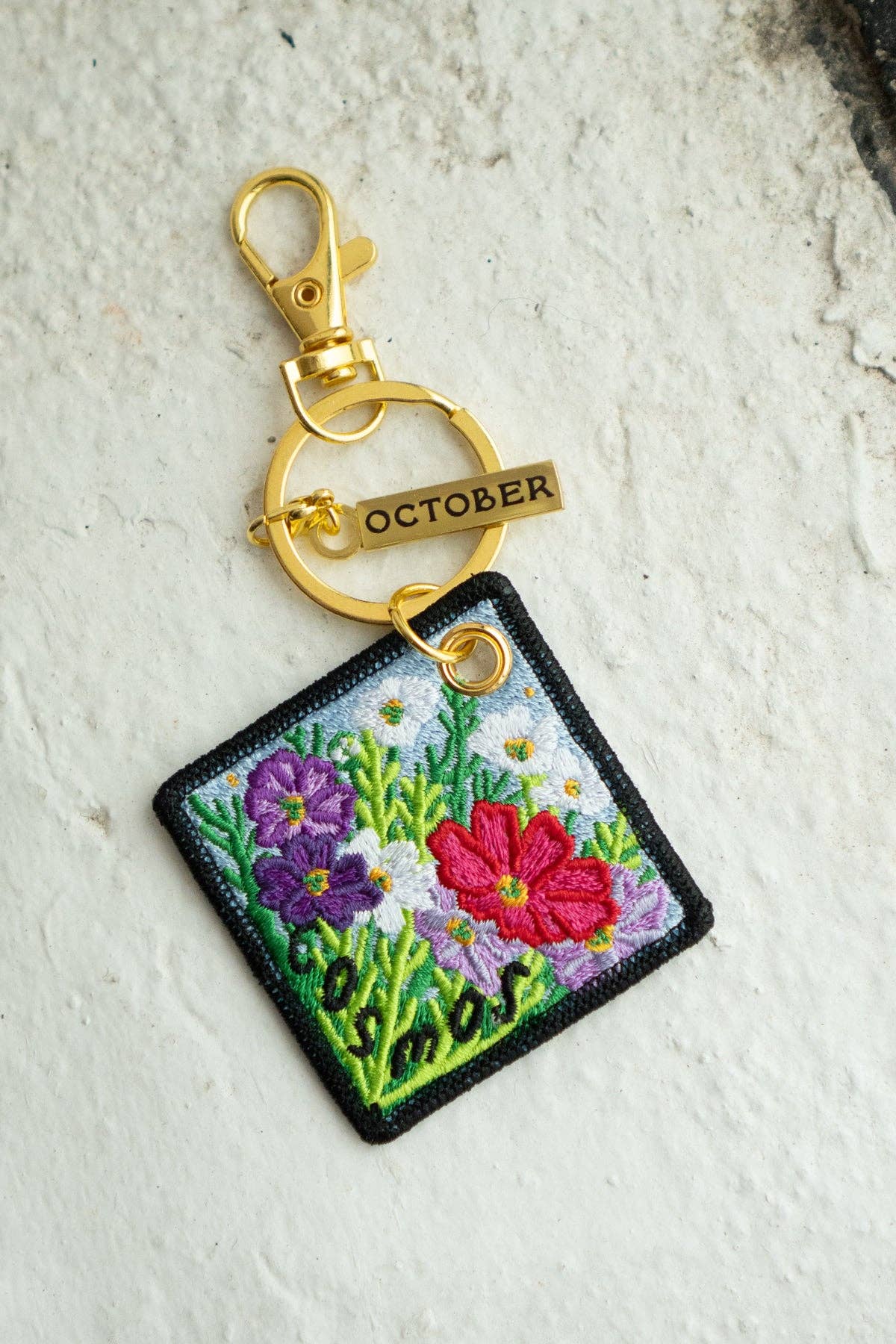 Cosmos - October Birth Flower Embroidered Keychain