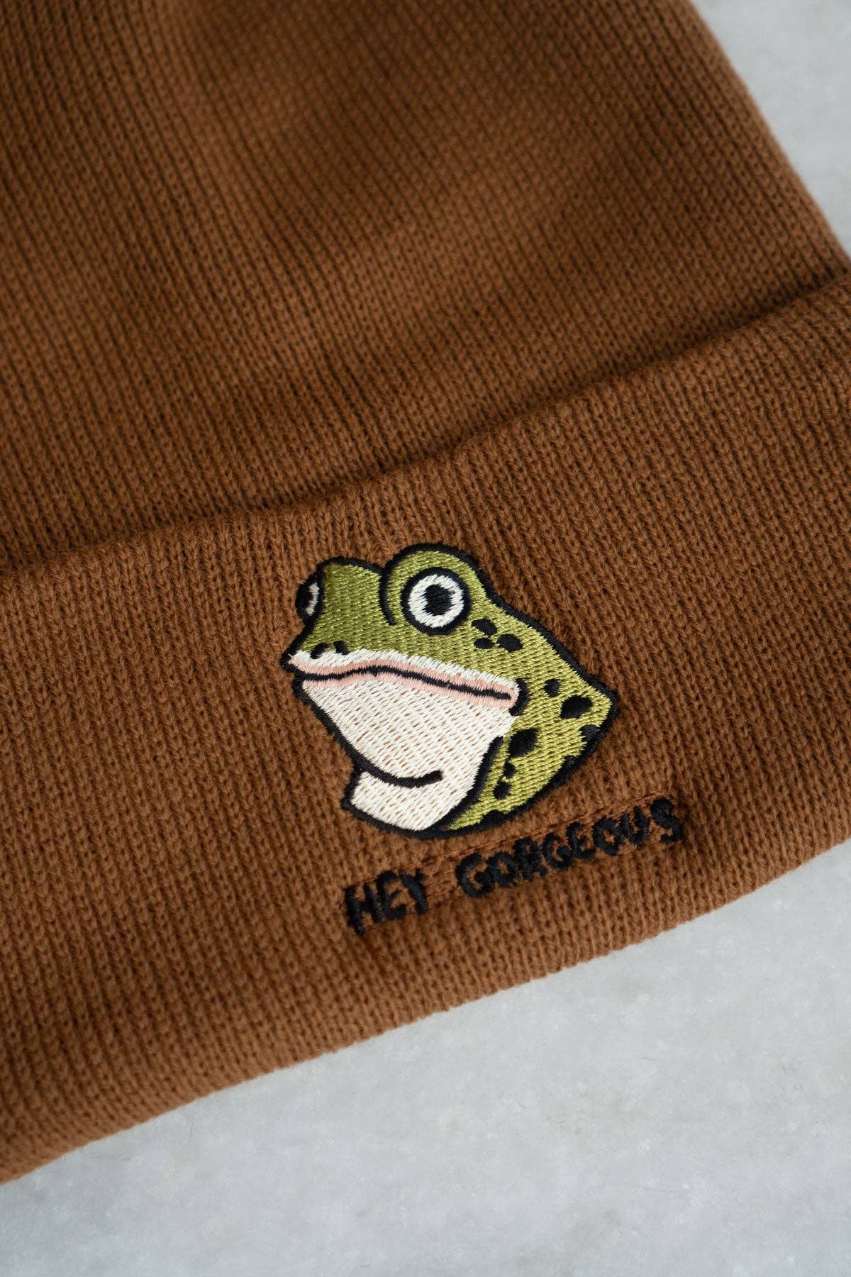 Hey Gorgeous (Frog) Beanie | Knit Toque with embroidery