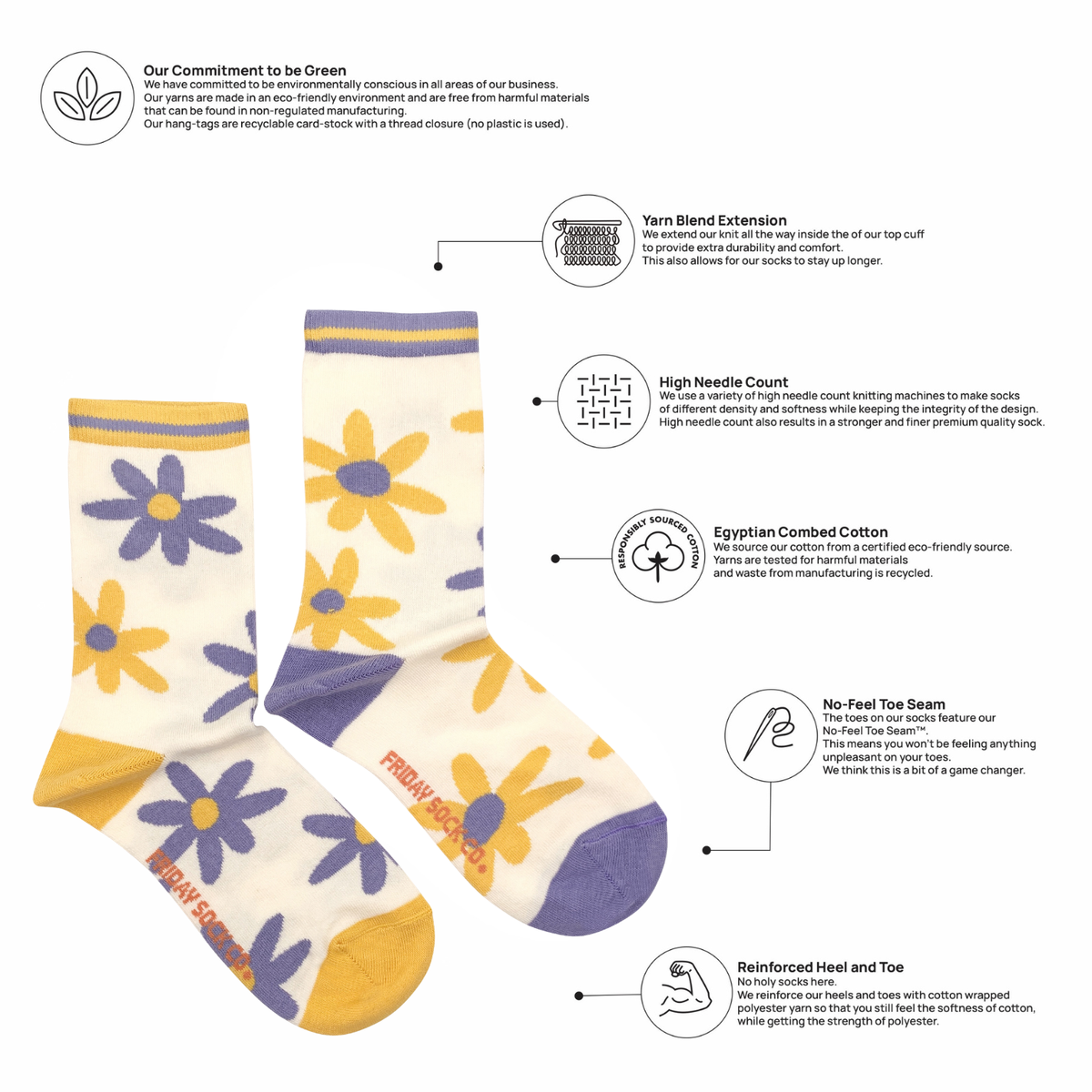 Women&#39;s Purple &amp; Yellow Flower Socks