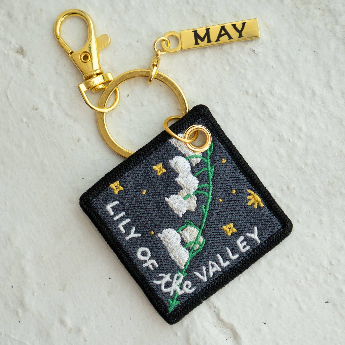 Lily of the Valley - May Birth Flower Embroidered Keychain