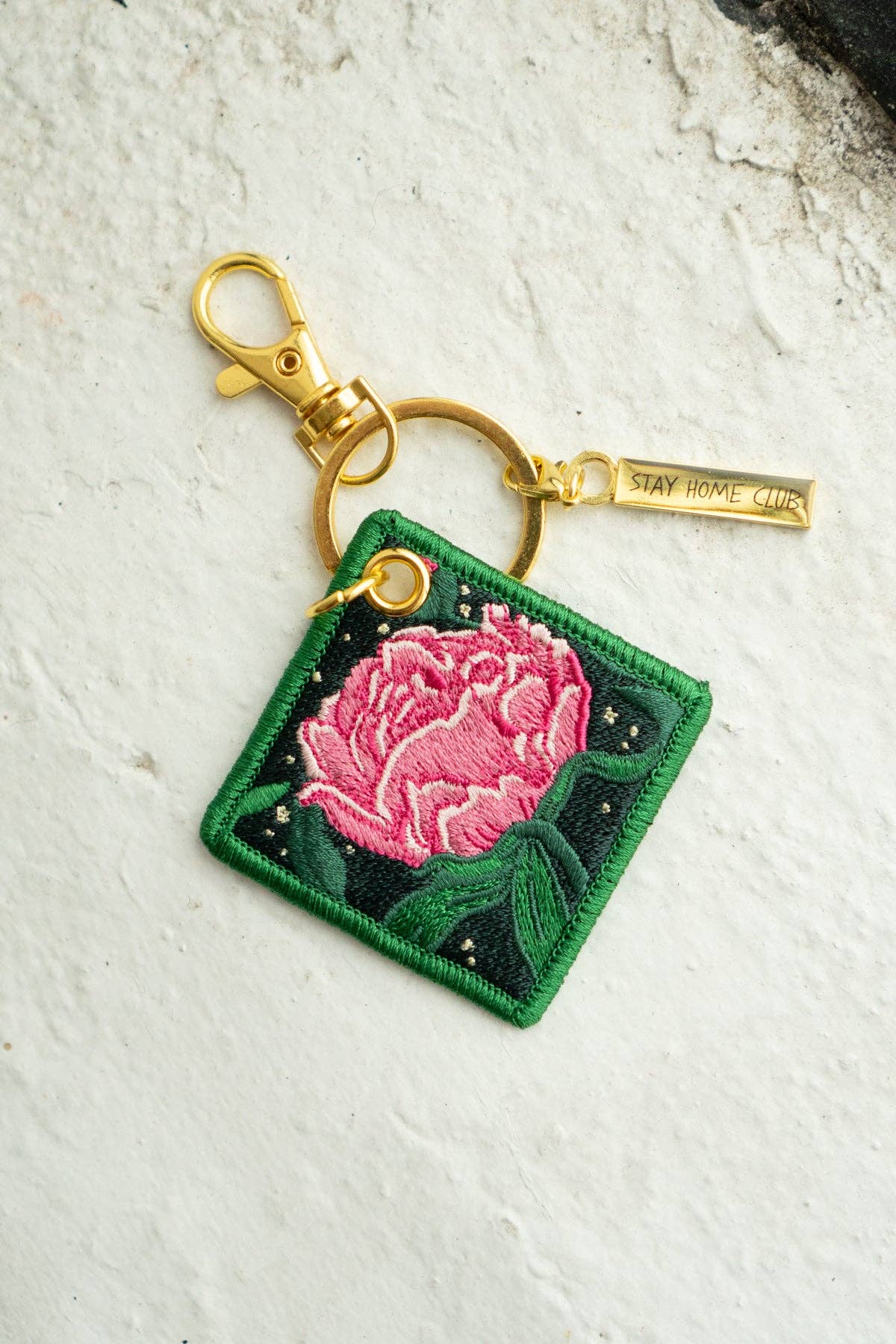 Peony - November Birth Flower Embroidered Keychain