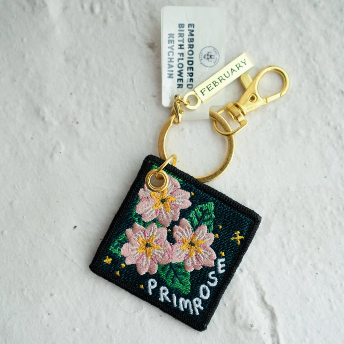 Primrose - February Birth Flower Embroidered Keychain