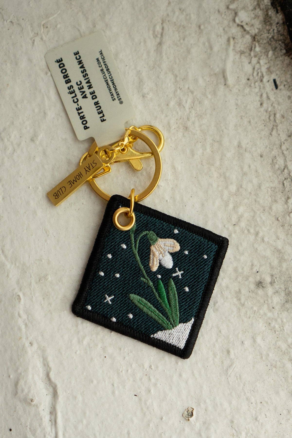 Snowdrop - January Birth Flower Embroidered Keychain