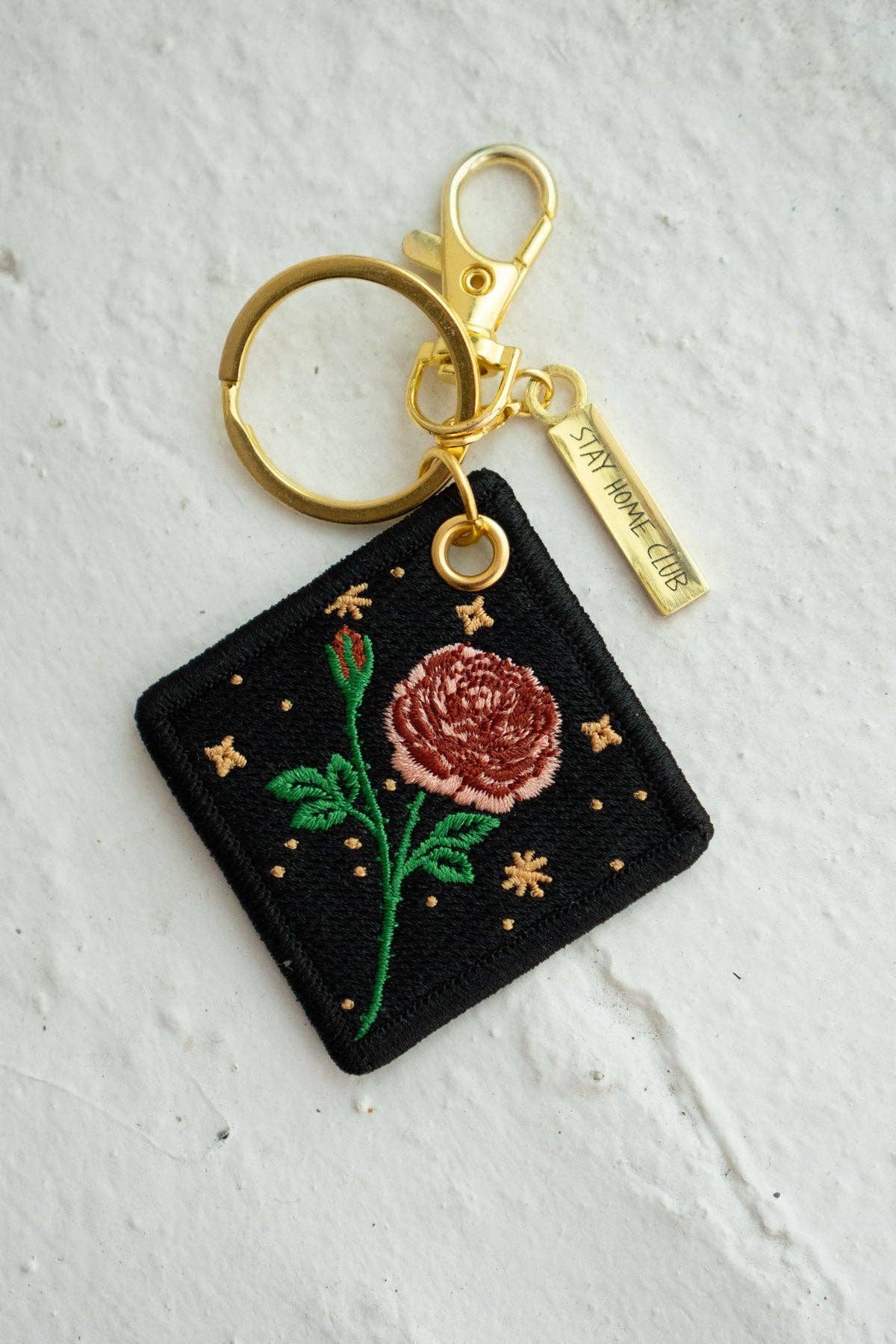 Rose - June Birth Flower Embroidered Keychain