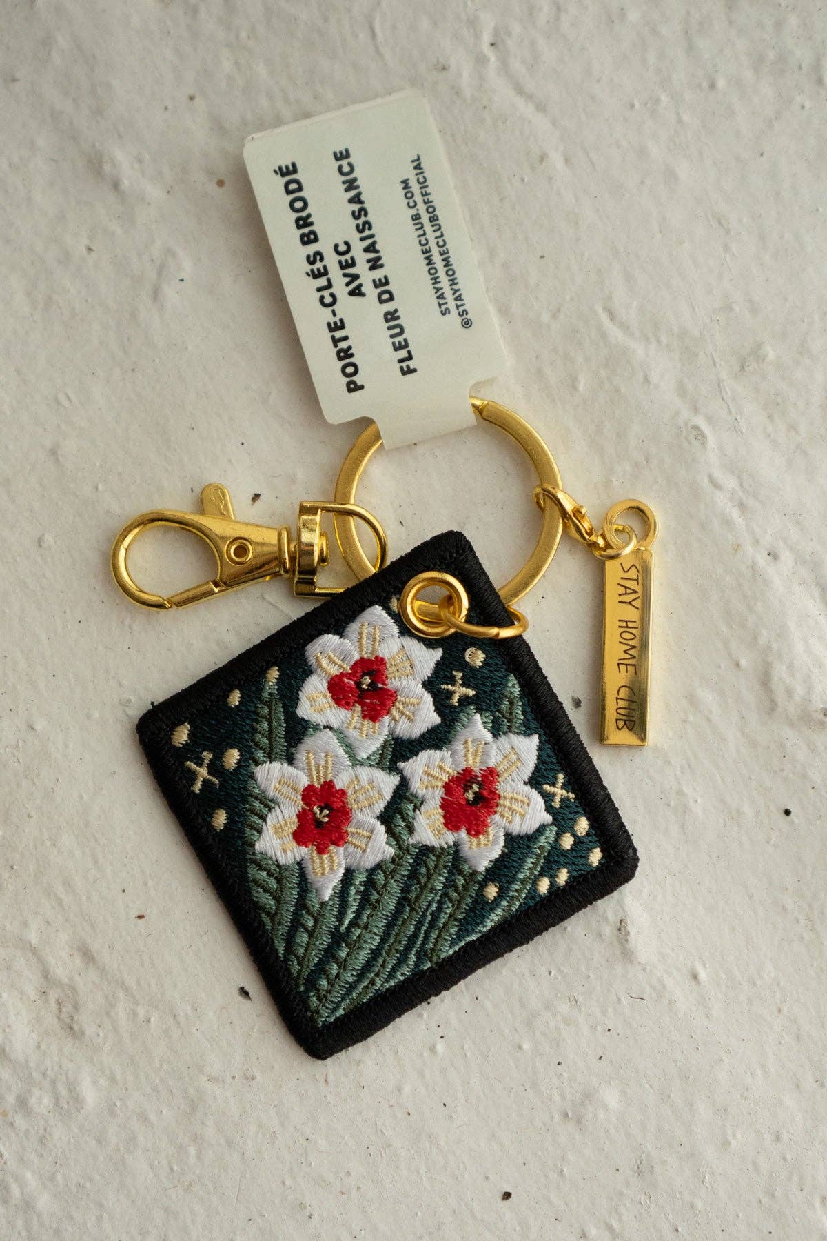 Daffodil - March Birth Flower Embroidered Keychain
