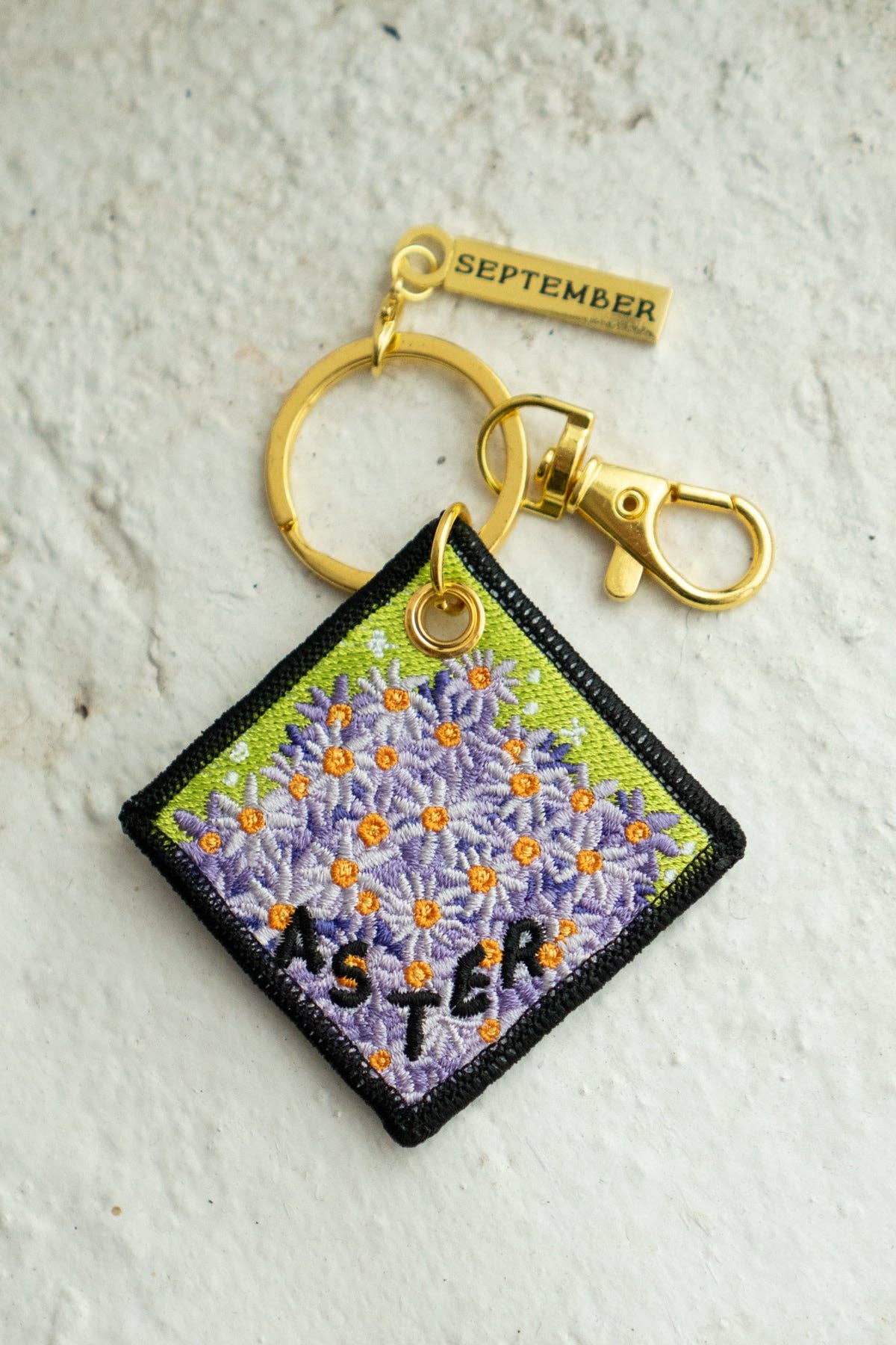 Aster - September Birth Flower Embroidered Keychain