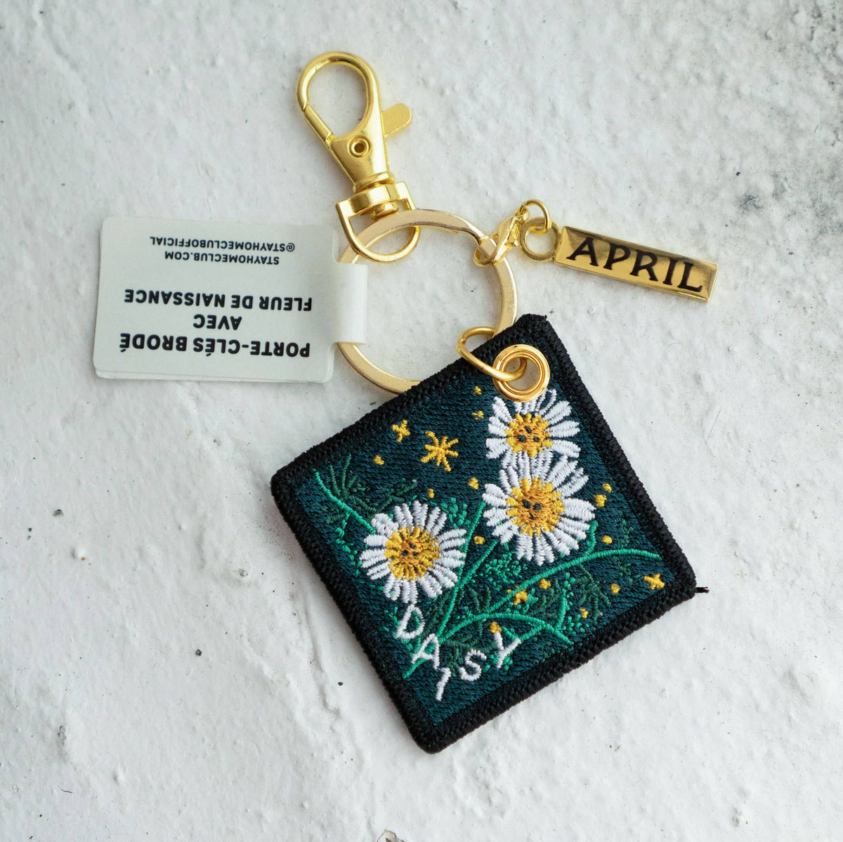 Daisy - April Birth Flower Embroidered Keychain