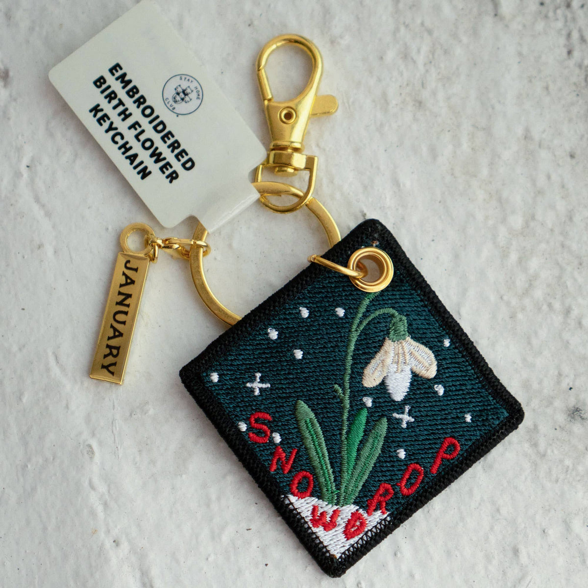 Snowdrop - January Birth Flower Embroidered Keychain