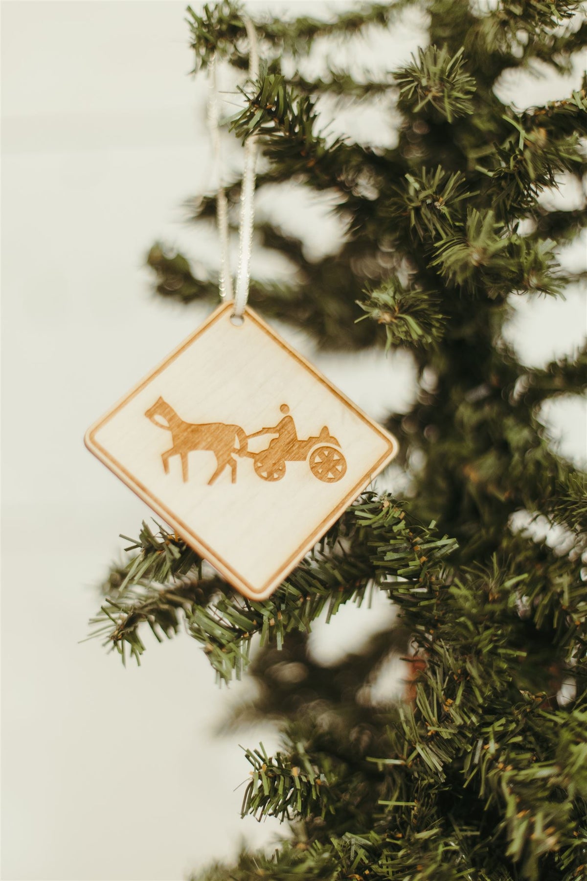 Horse and Buggy Street Sign Wood Ornament