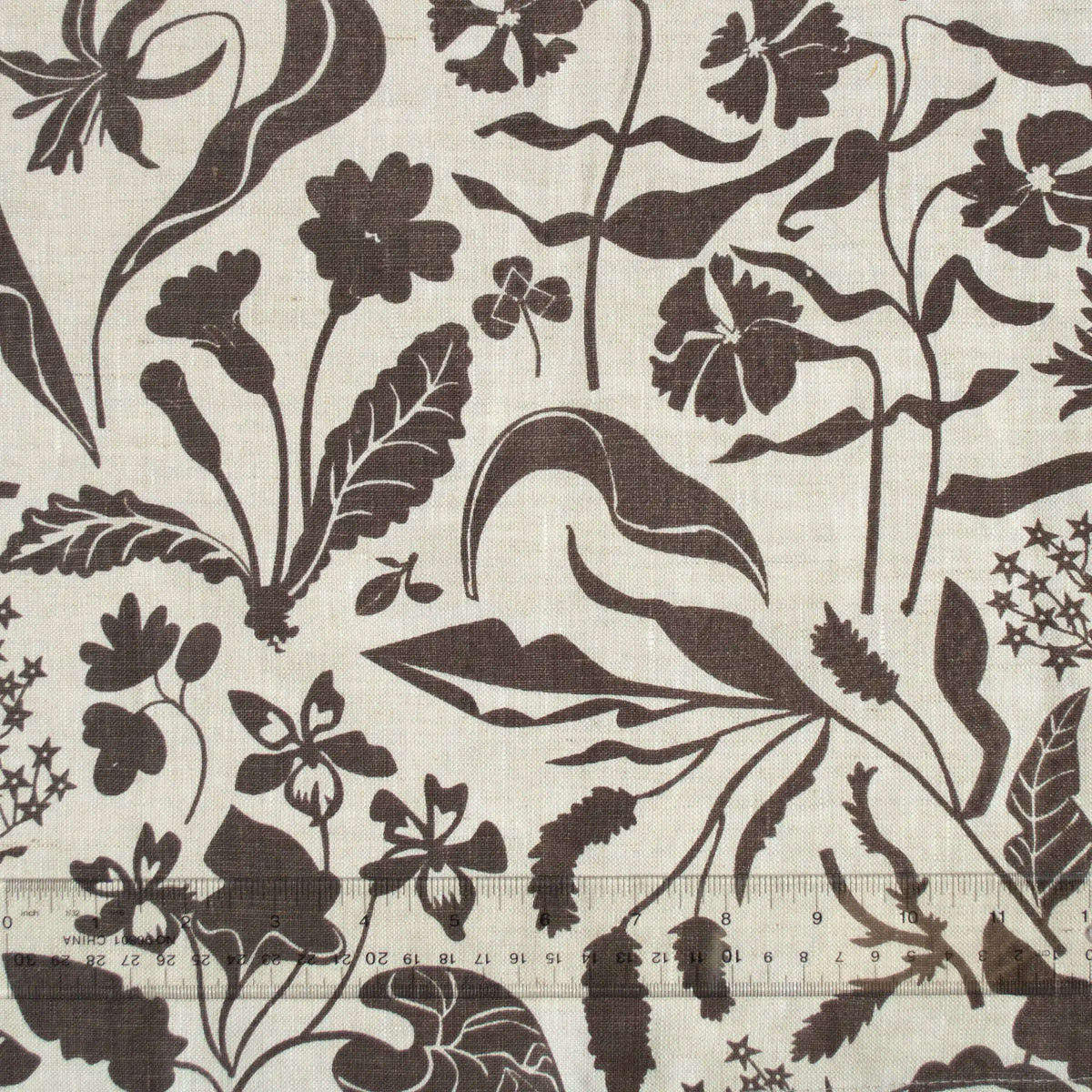 Linen Tea Towel - Screen Printed Wildflowers - Chocolate