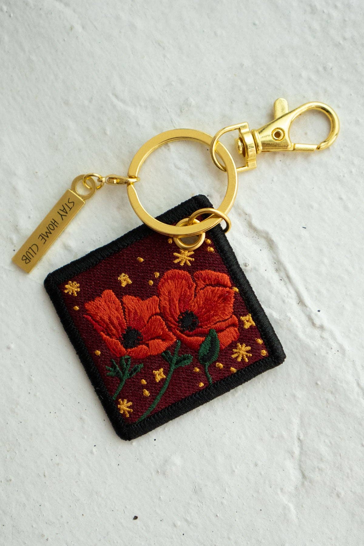 Poppy - August Birth Flower Embroidered Keychain