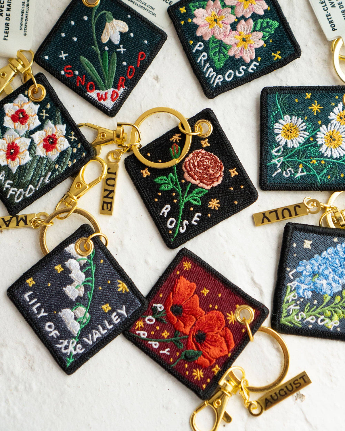 Cosmos - October Birth Flower Embroidered Keychain