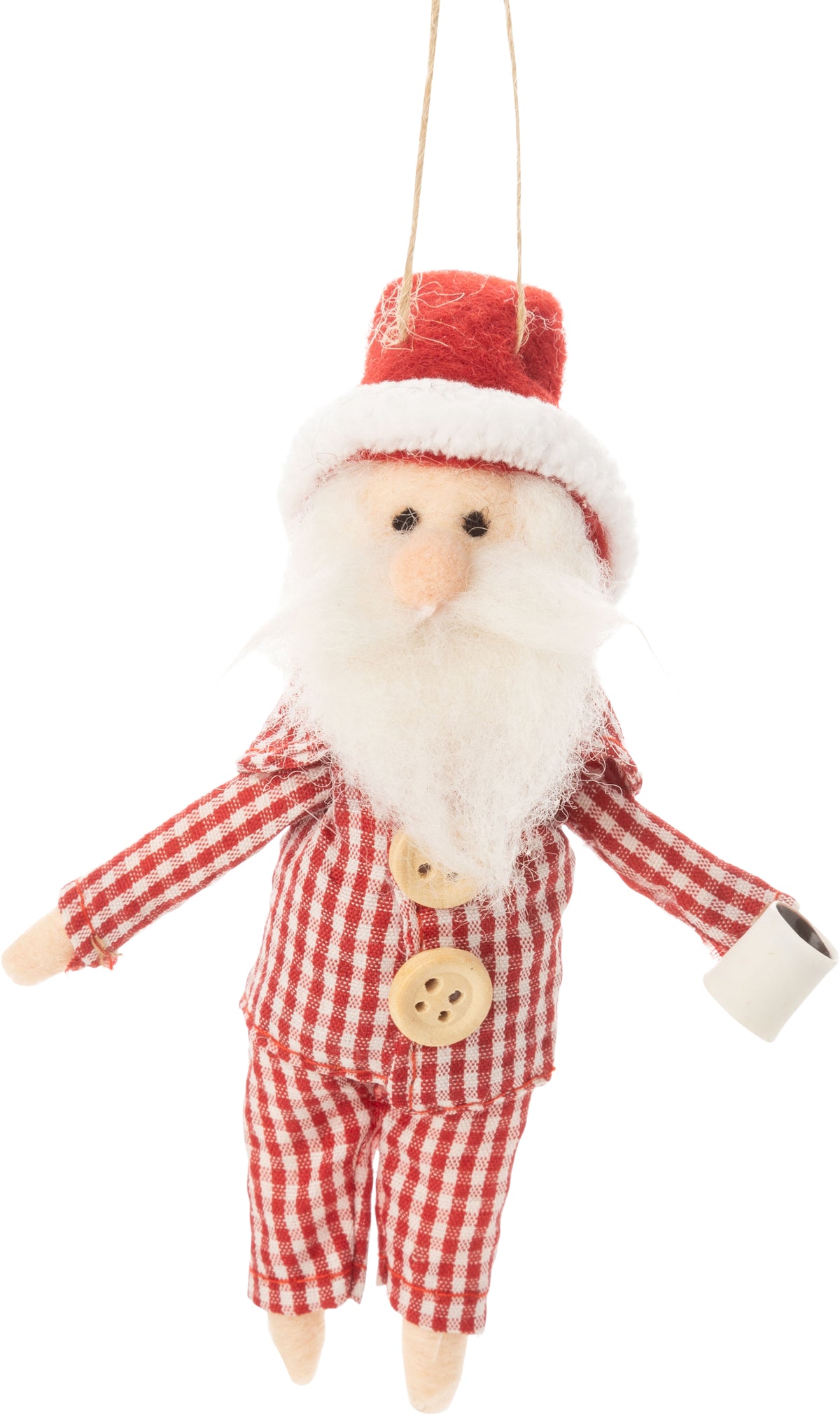 Santa in Red Gingham Jammies Ornament