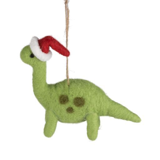 Felt dinosaur with santa hat ornament