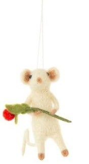 Mini felt mouse holding holly