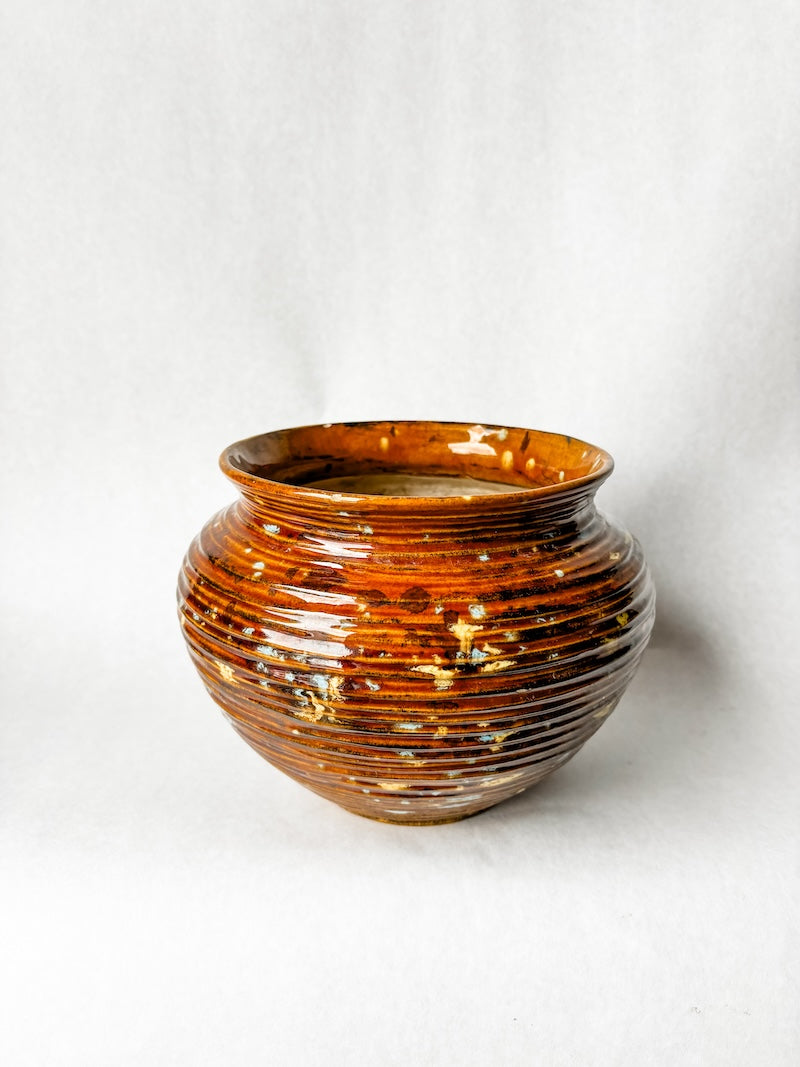 Brown Porcelain Vase with Paint Splatter