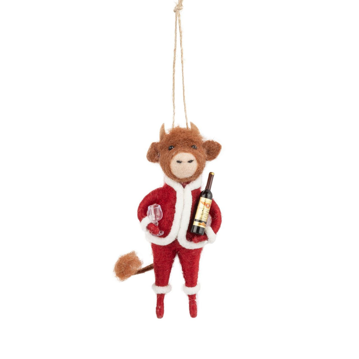 Felt Bull holding a Wine Bottle