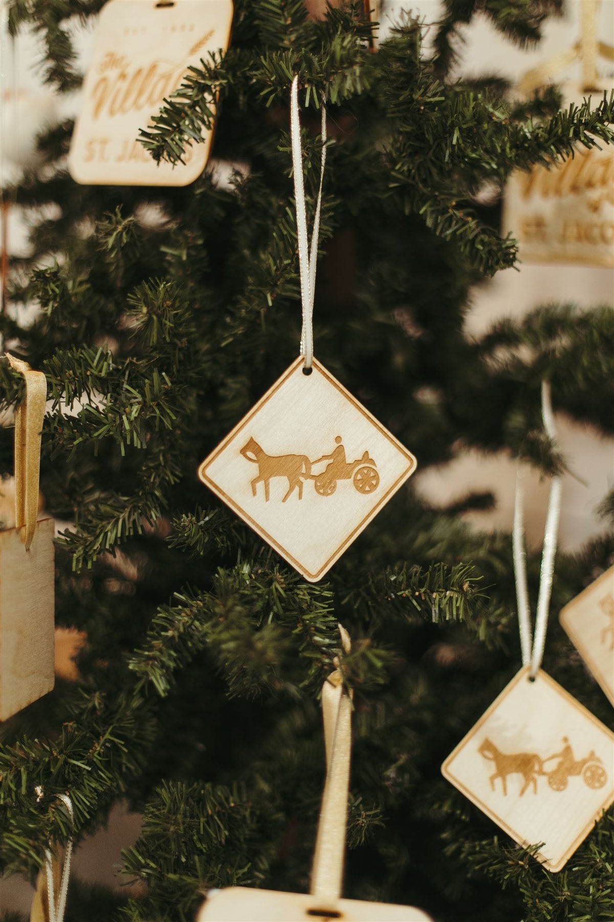 Horse and Buggy Street Sign Wood Ornament