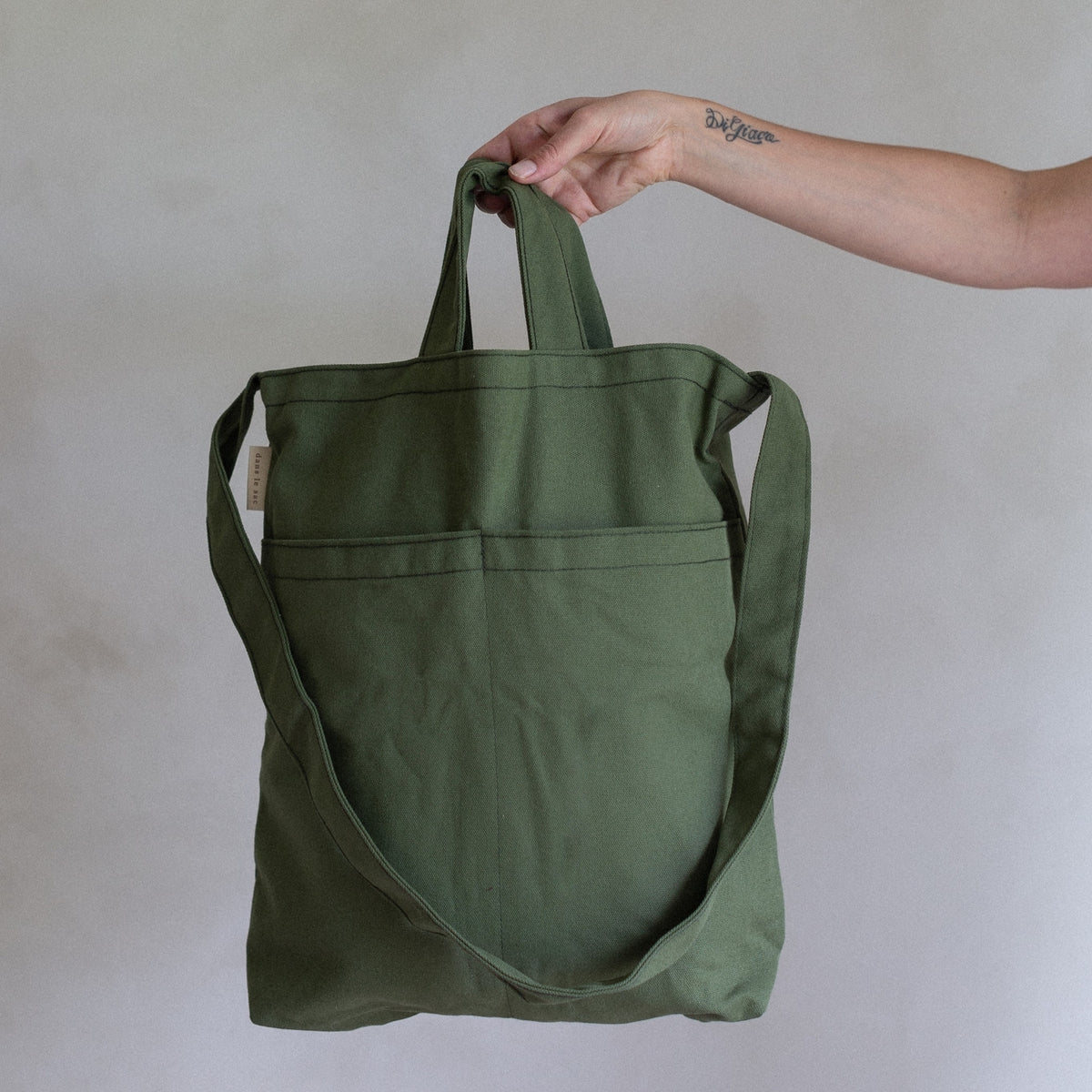 Double Pocket Tote Bag in Olive