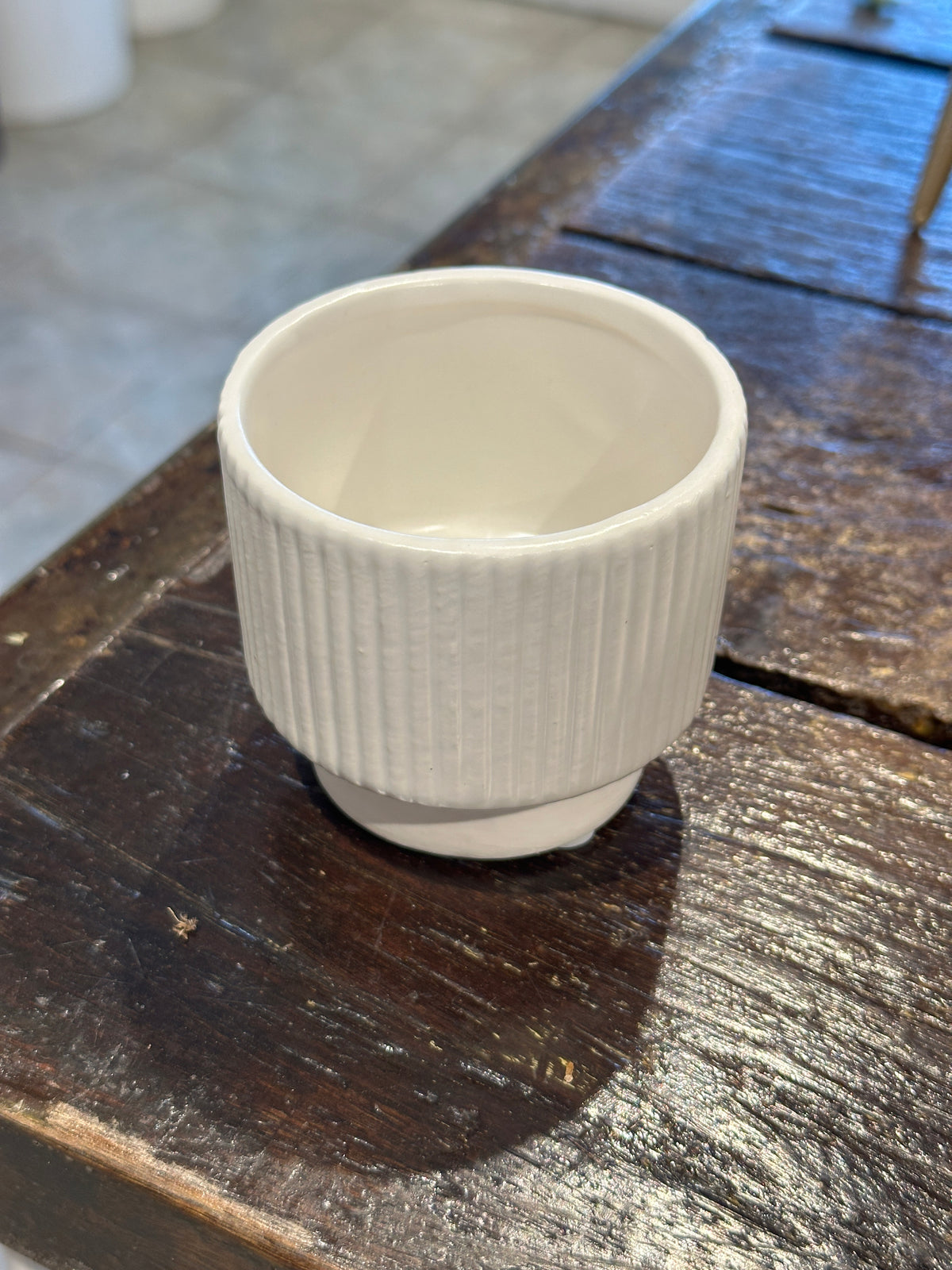 White Ribbed Pedestal Plant Pot