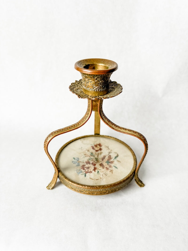Victorian Candle Stick with Embroidered Florals