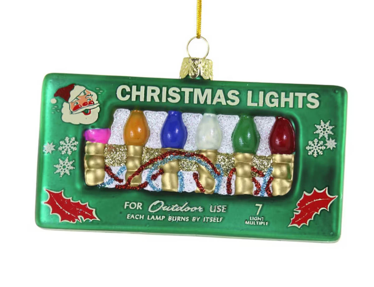 Vintage Christmas Lights Box Glass Ornament