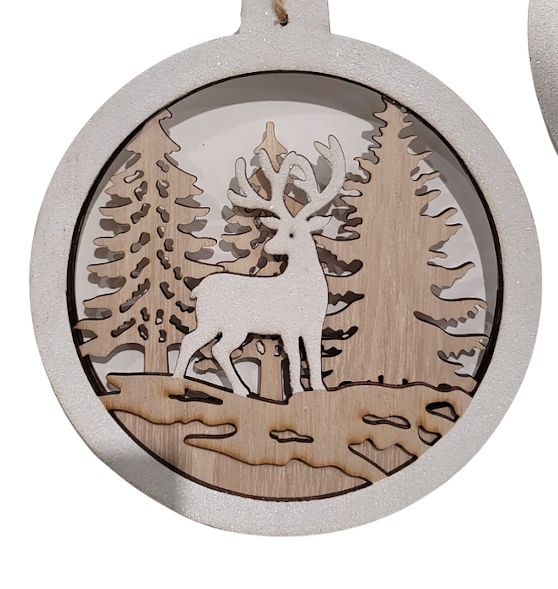 Round Wood Deer Scene Ornament