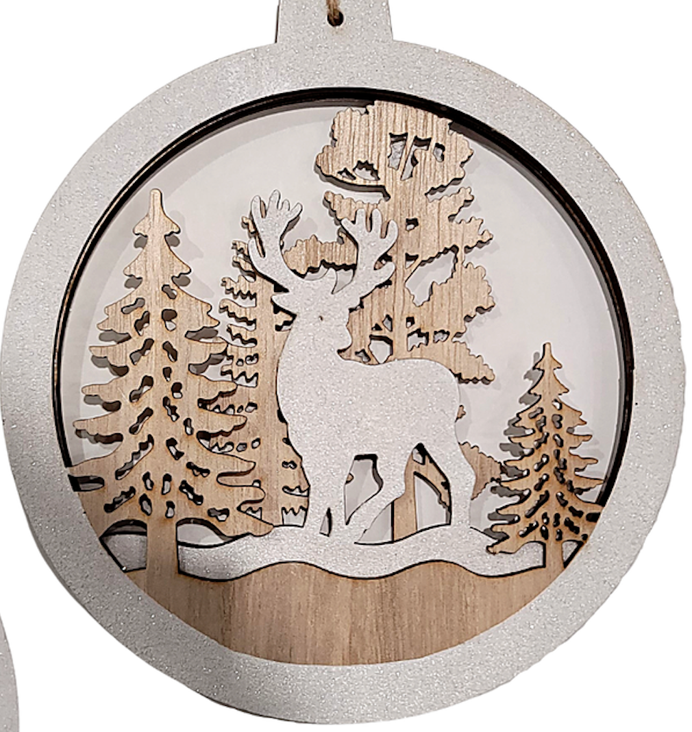 Round Wood Deer Scene Ornament