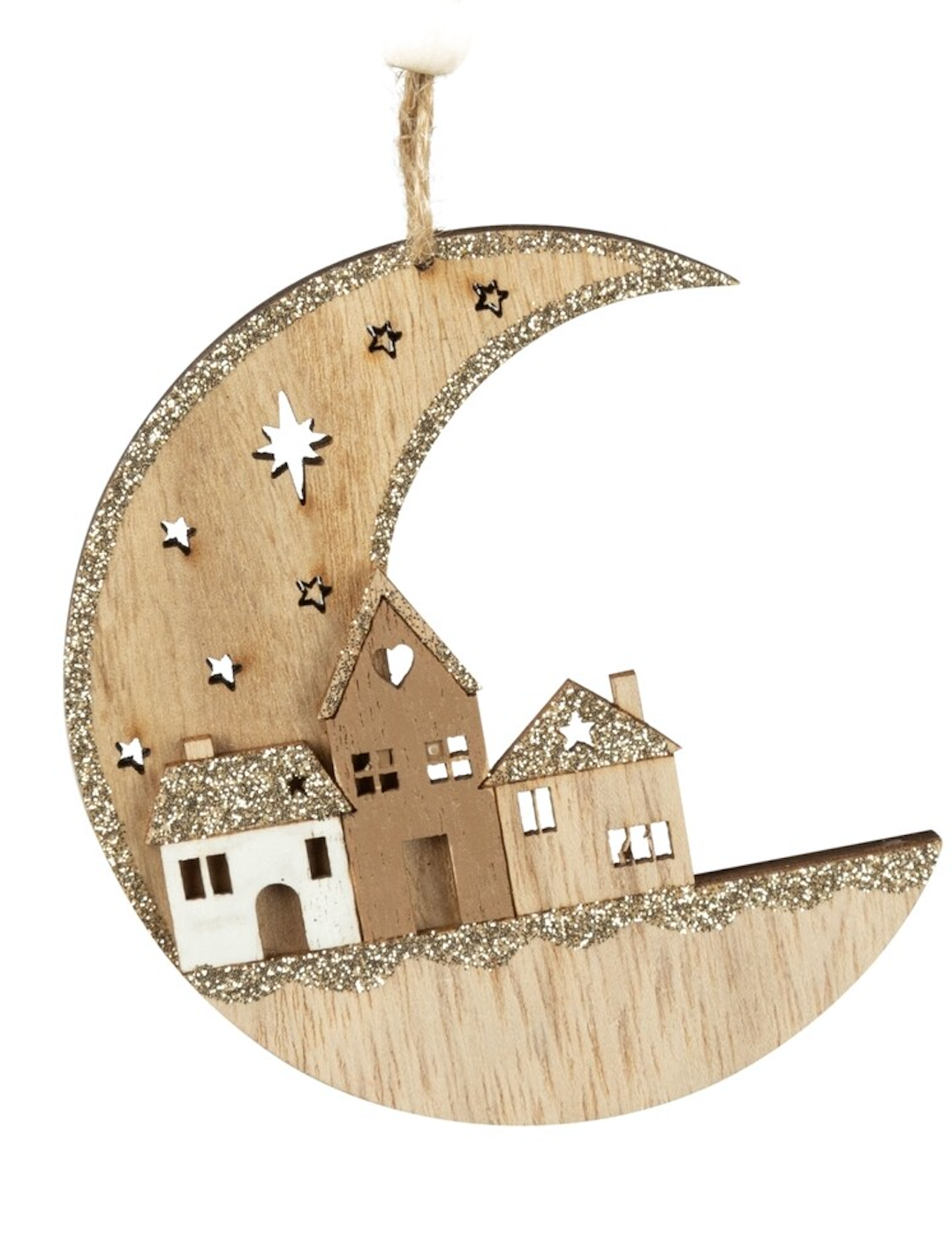 Crescent Moon Wood Ornament