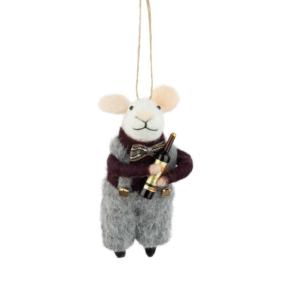 Mouse in festive overalls with Wine Bottle