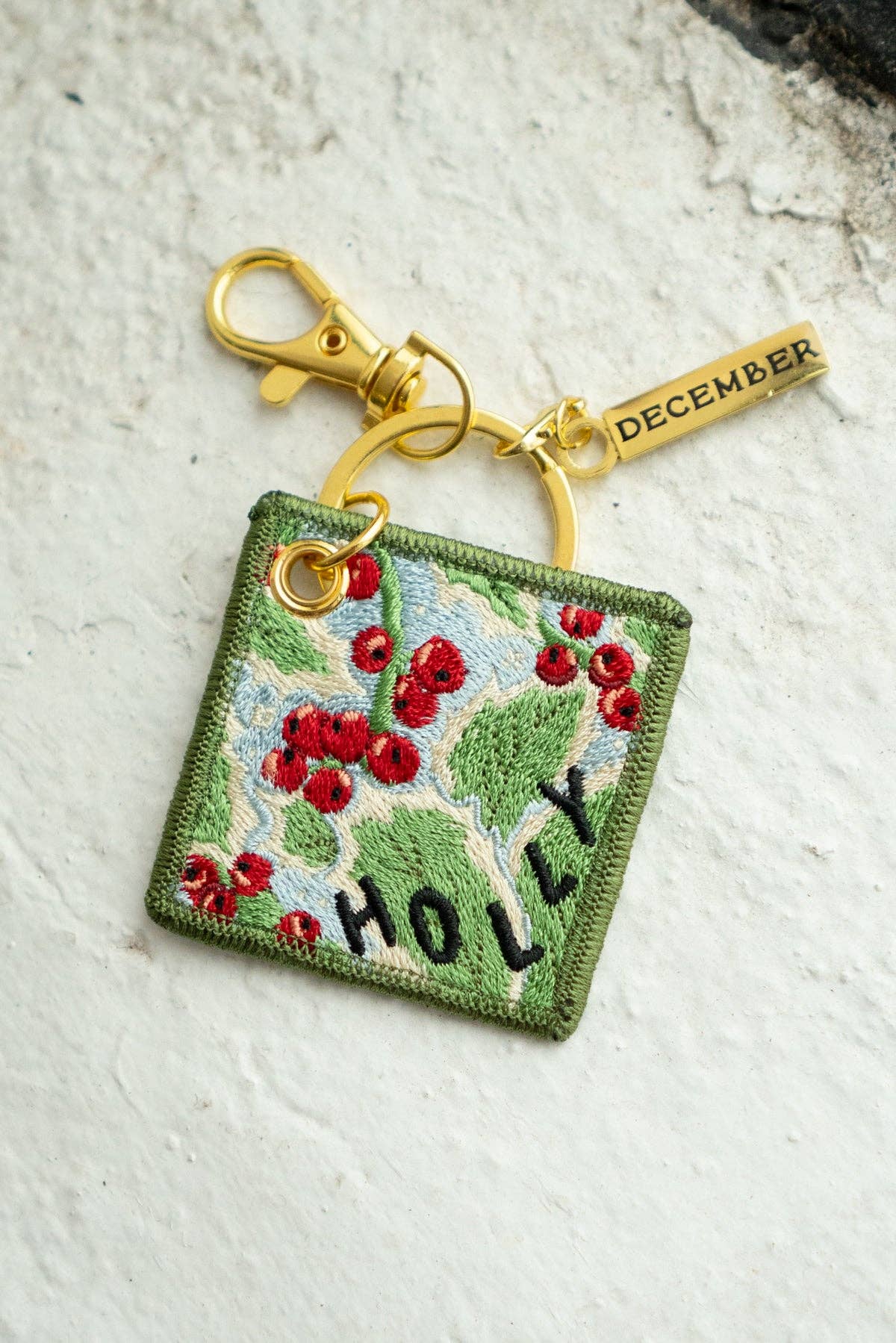 Holly - December Birth Flower Embroidered Keychain