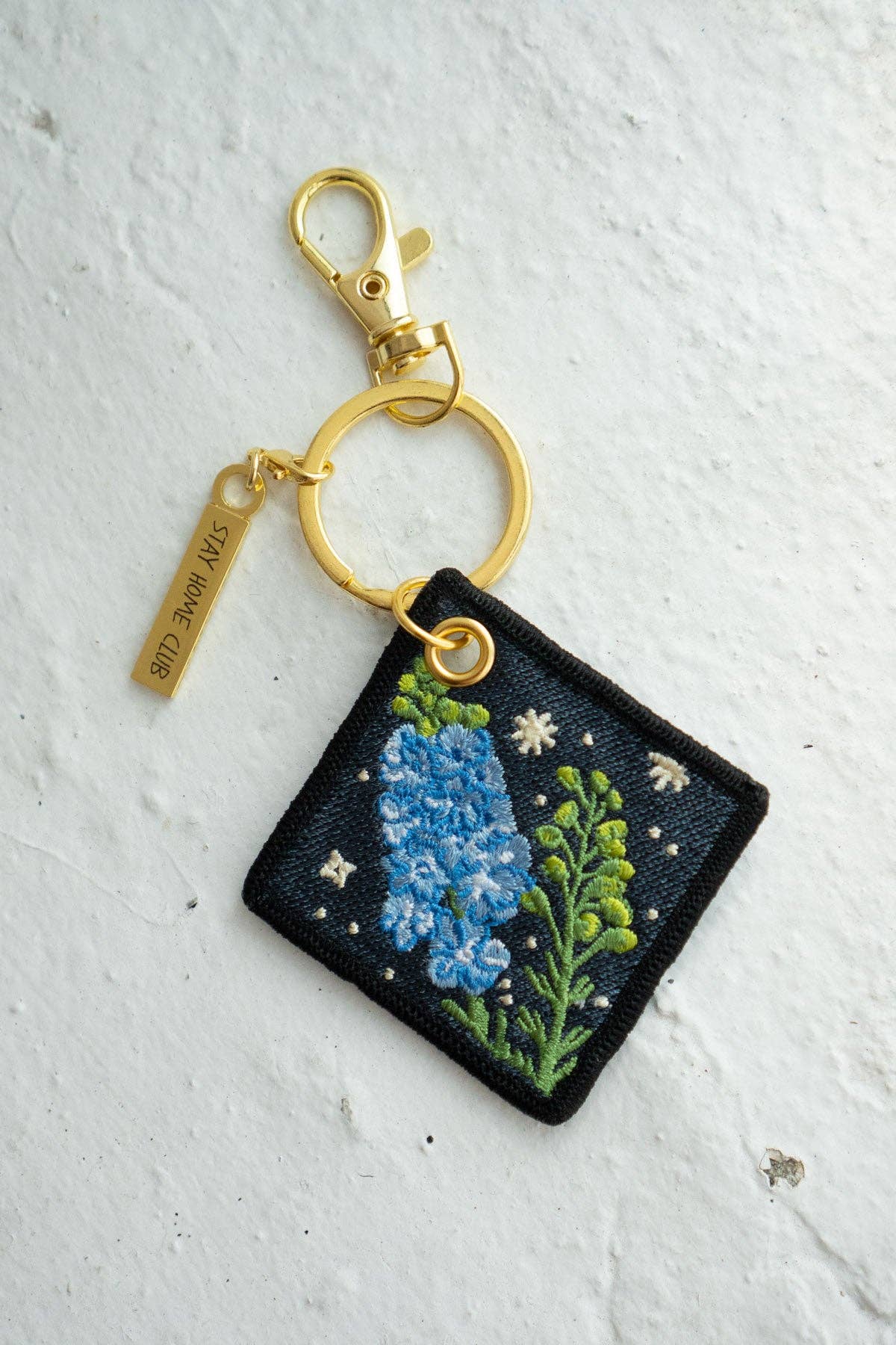 Larkspur - July Birth Flower Embroidered Keychain