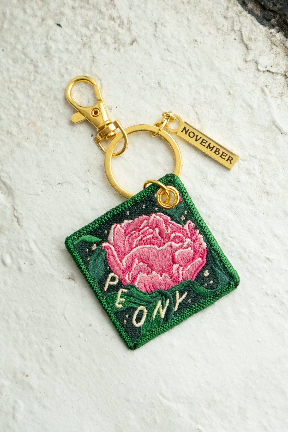 Peony - November Birth Flower Embroidered Keychain