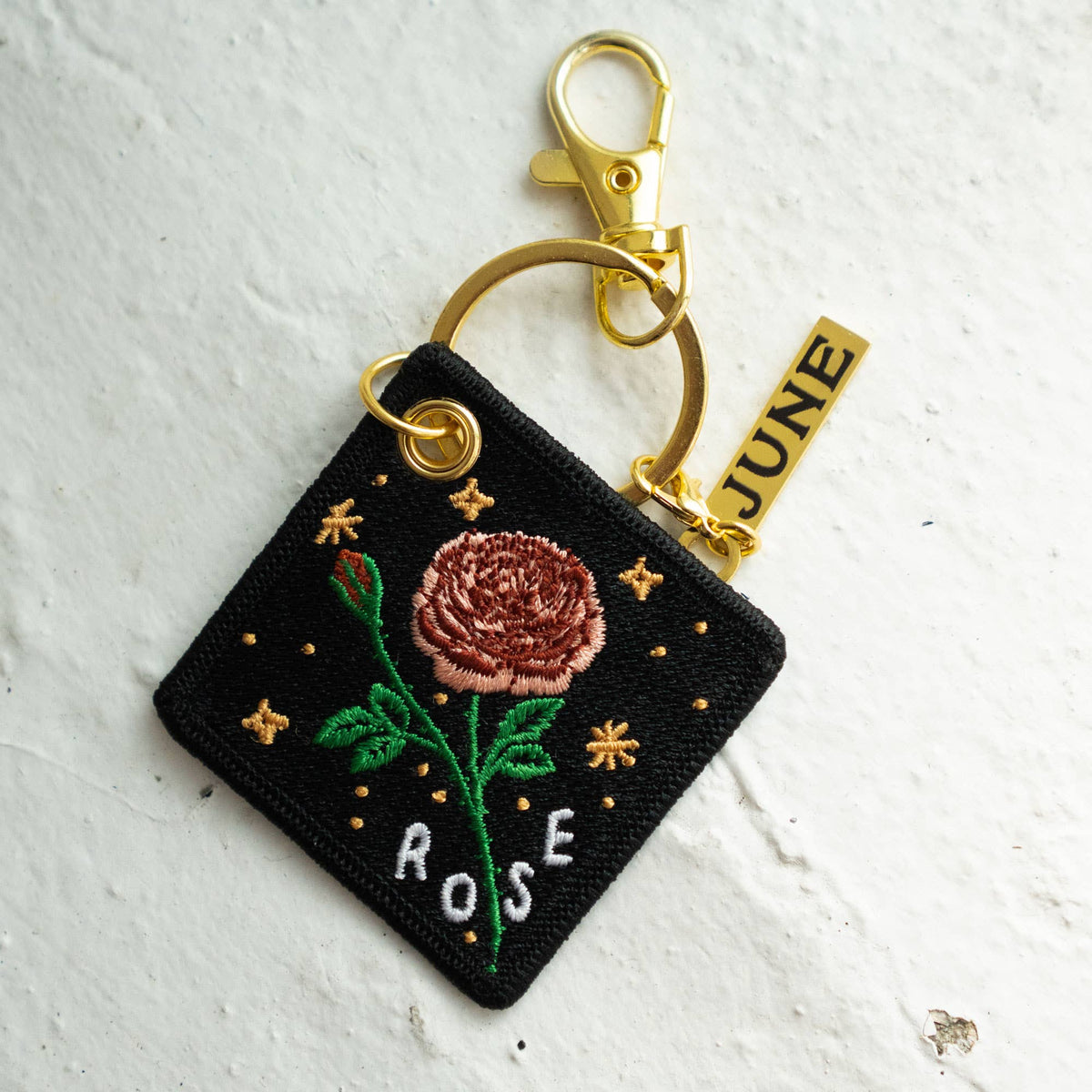 Rose - June Birth Flower Embroidered Keychain