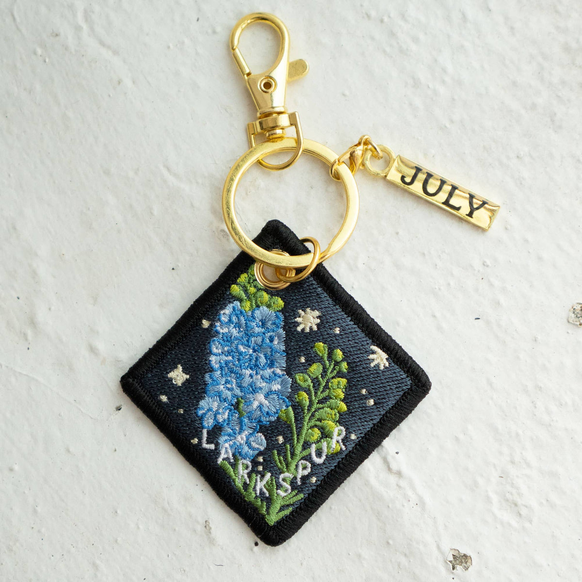 Larkspur - July Birth Flower Embroidered Keychain