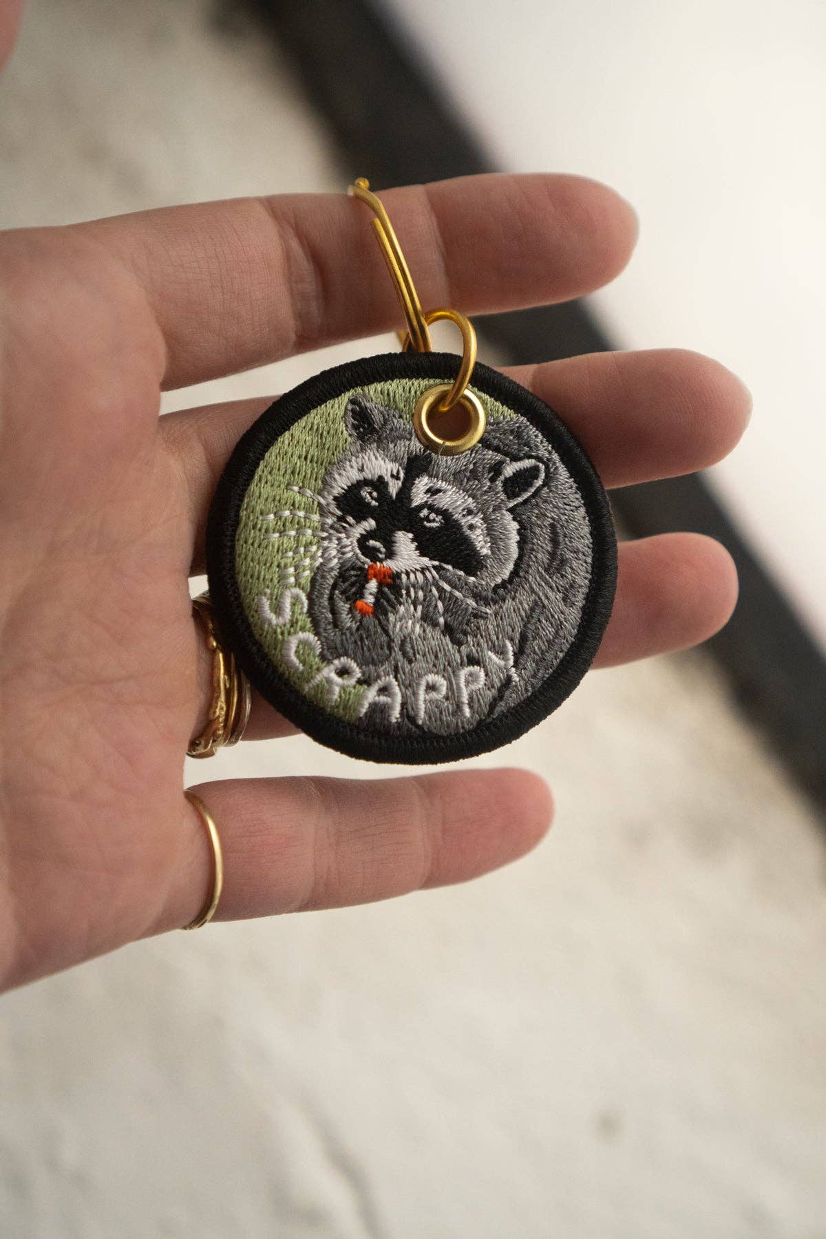 Scrappy Raccoon | Embroidered Keychain