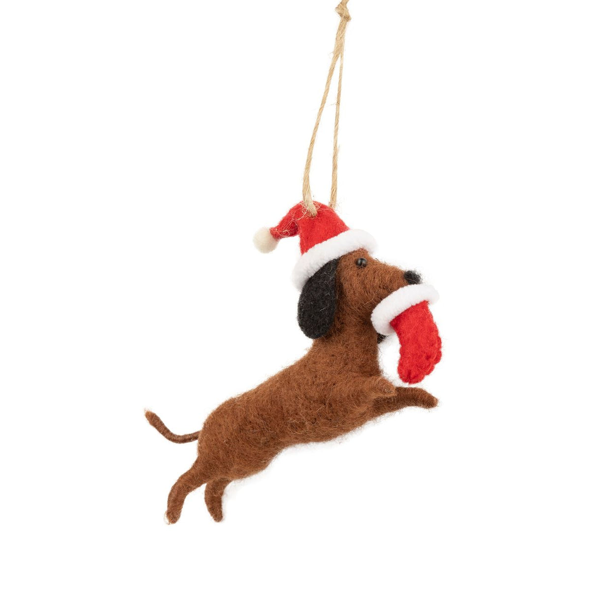 Brown Dog With Santa Hat Ornament
