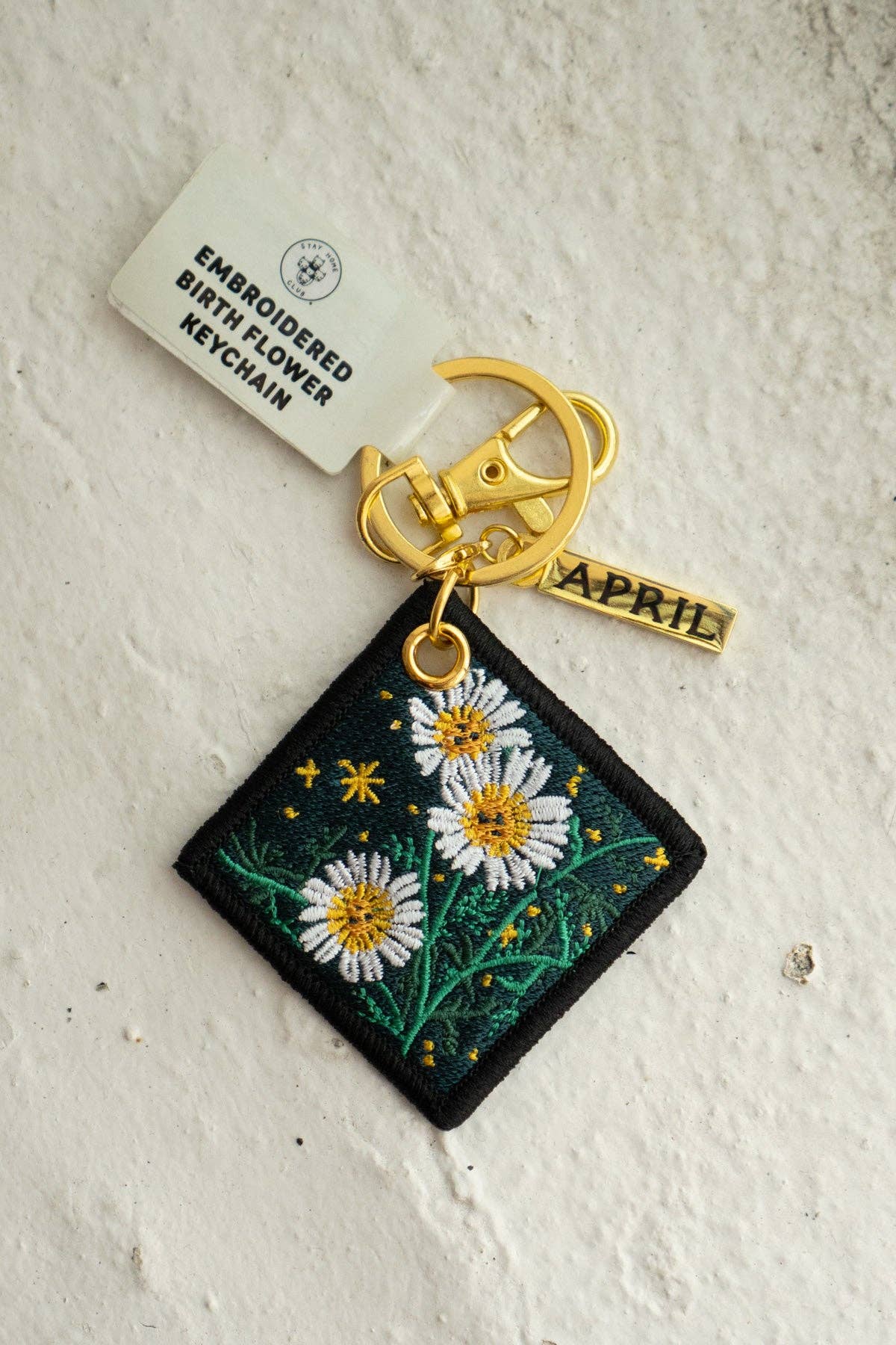Daisy - April Birth Flower Embroidered Keychain