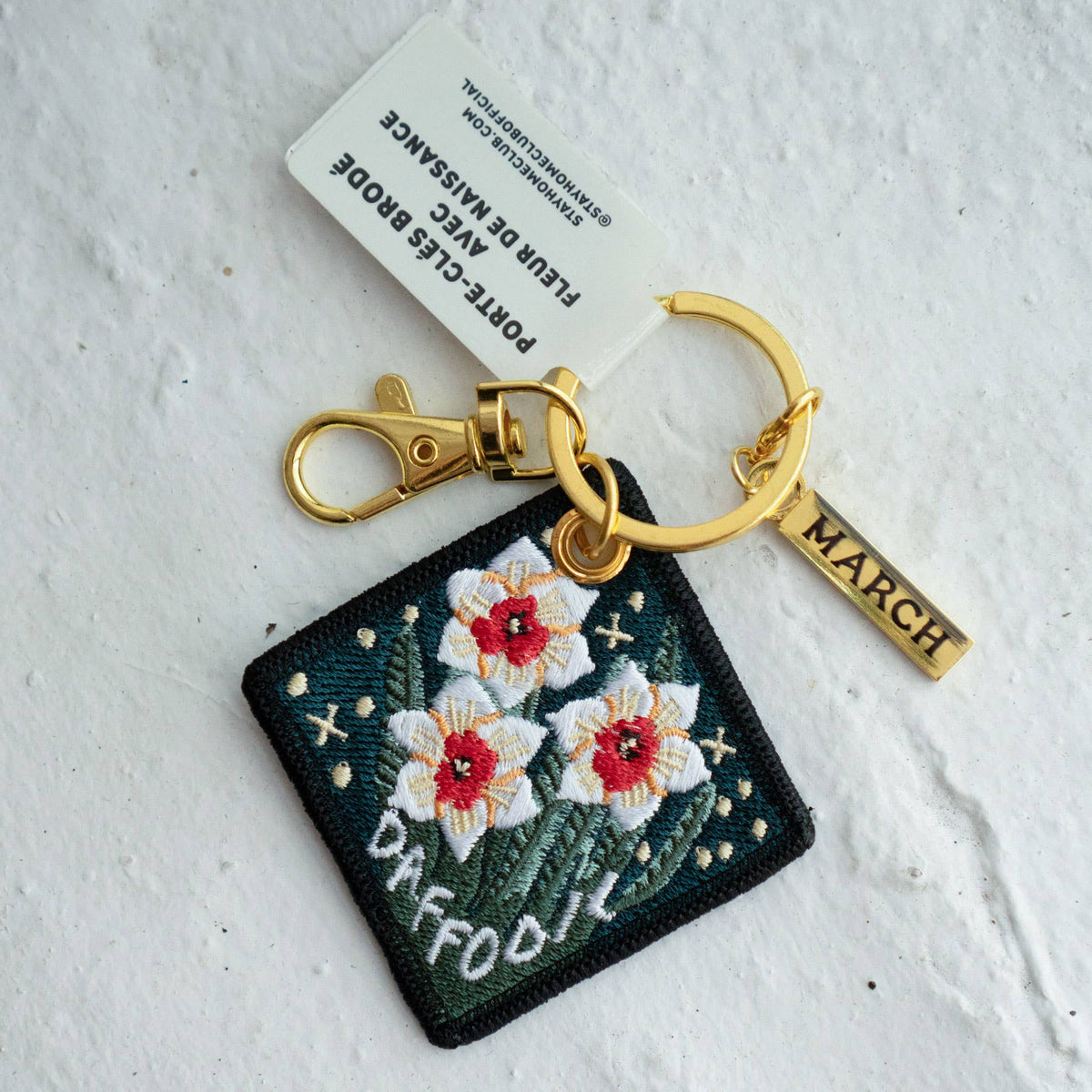Daffodil - March Birth Flower Embroidered Keychain
