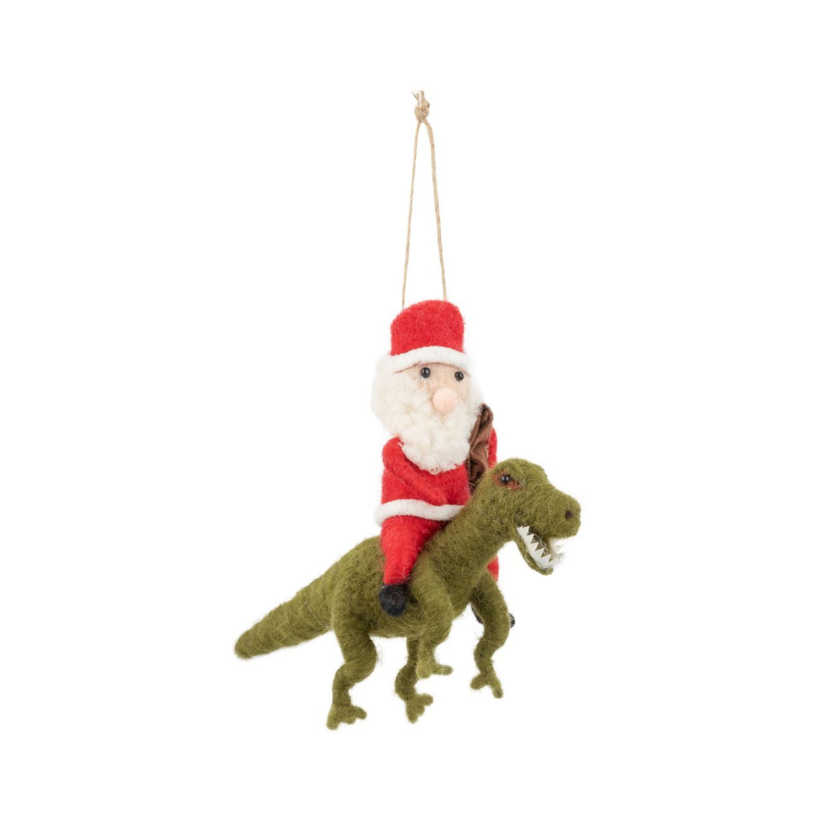Santa riding a Dinosaur Ornament