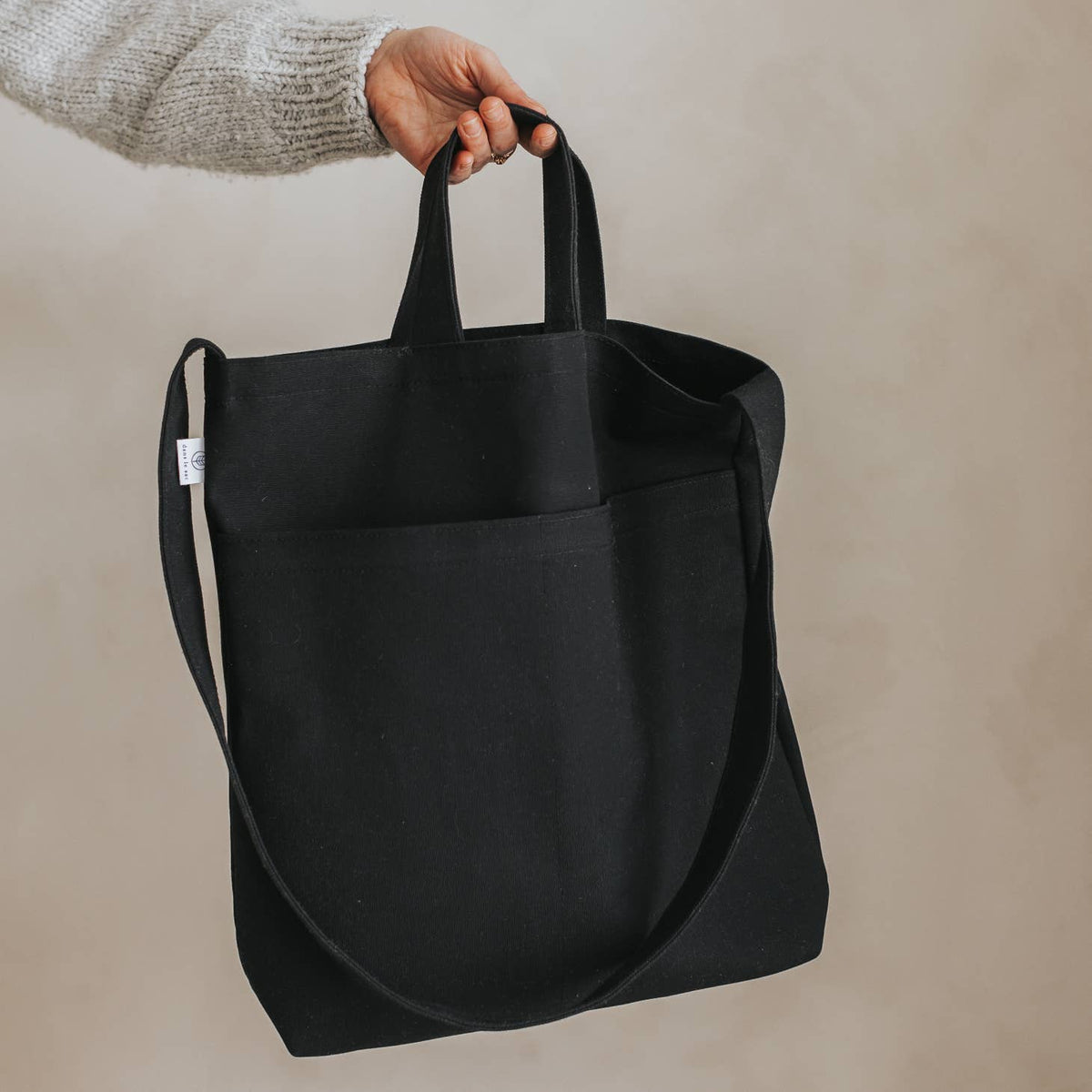 Double Pocket Tote Bag in Black