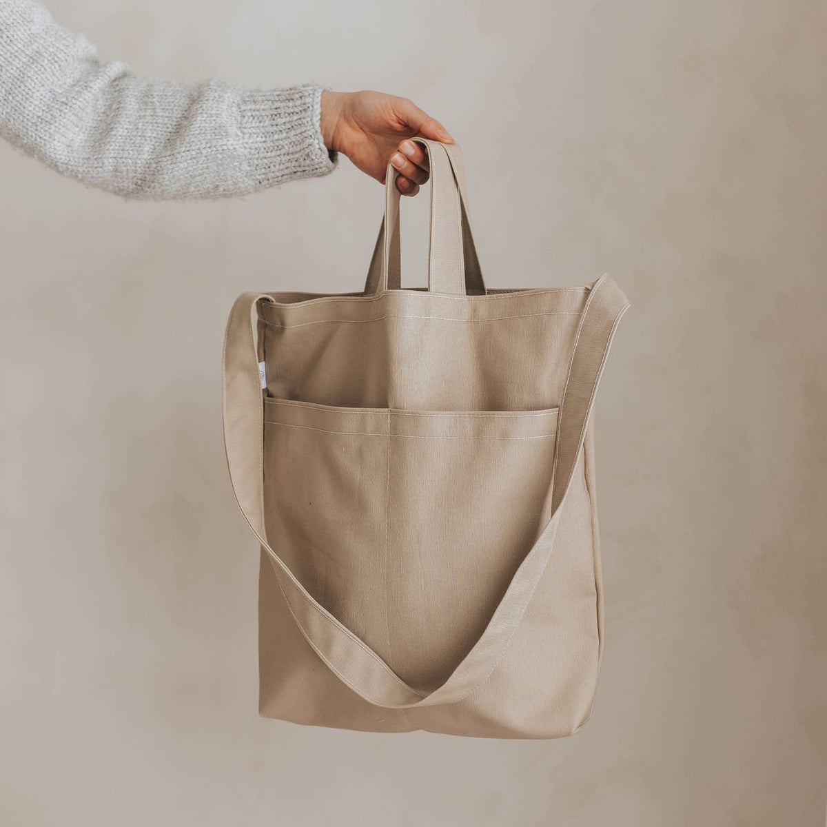 Double Pocket Tote Bag in Tan