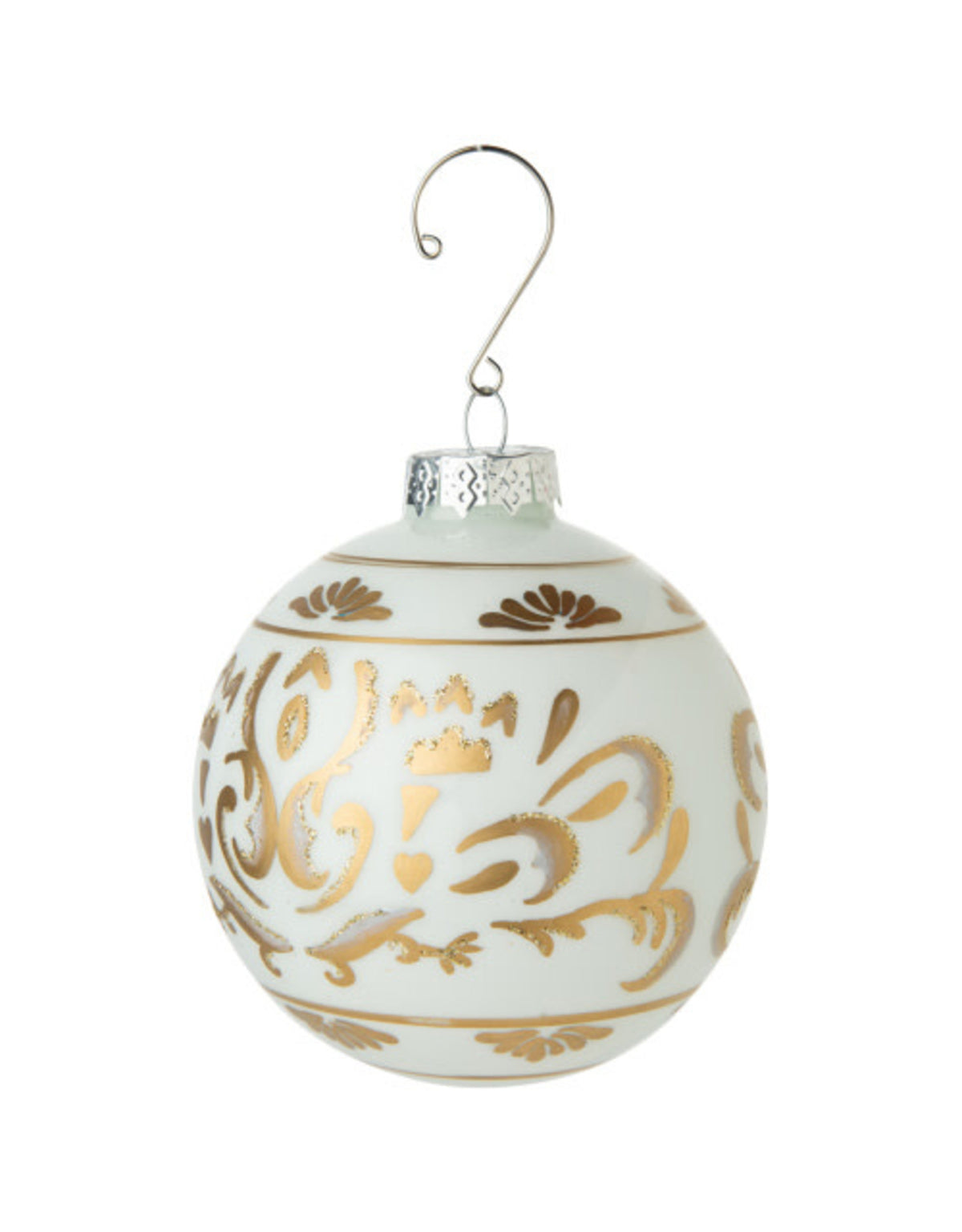 White Ball Ornament with Gold Filigree